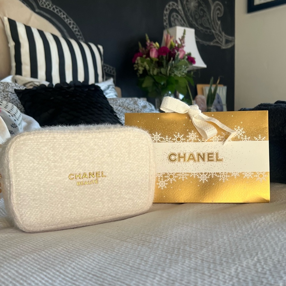Chanel Cream and Gold Textured Holiday Pouch